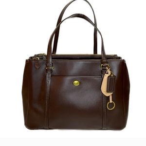 Coach Peyton Leather Jordan Double Zip Carry All Tote Bag Shoulder Bonus Key Fob